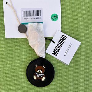 NWT MOSCHINO COUTURE BEAR BAG CHARM KEY FOB BLACK LEATHER